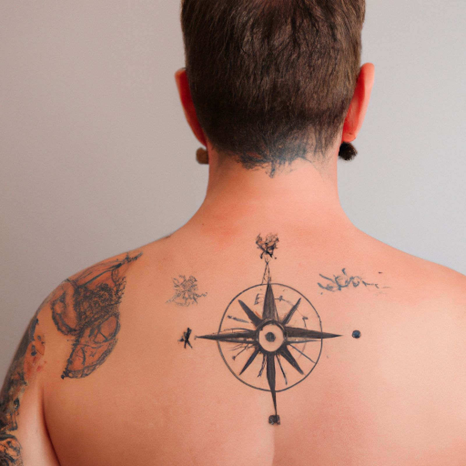 Compass tattoo on back for men