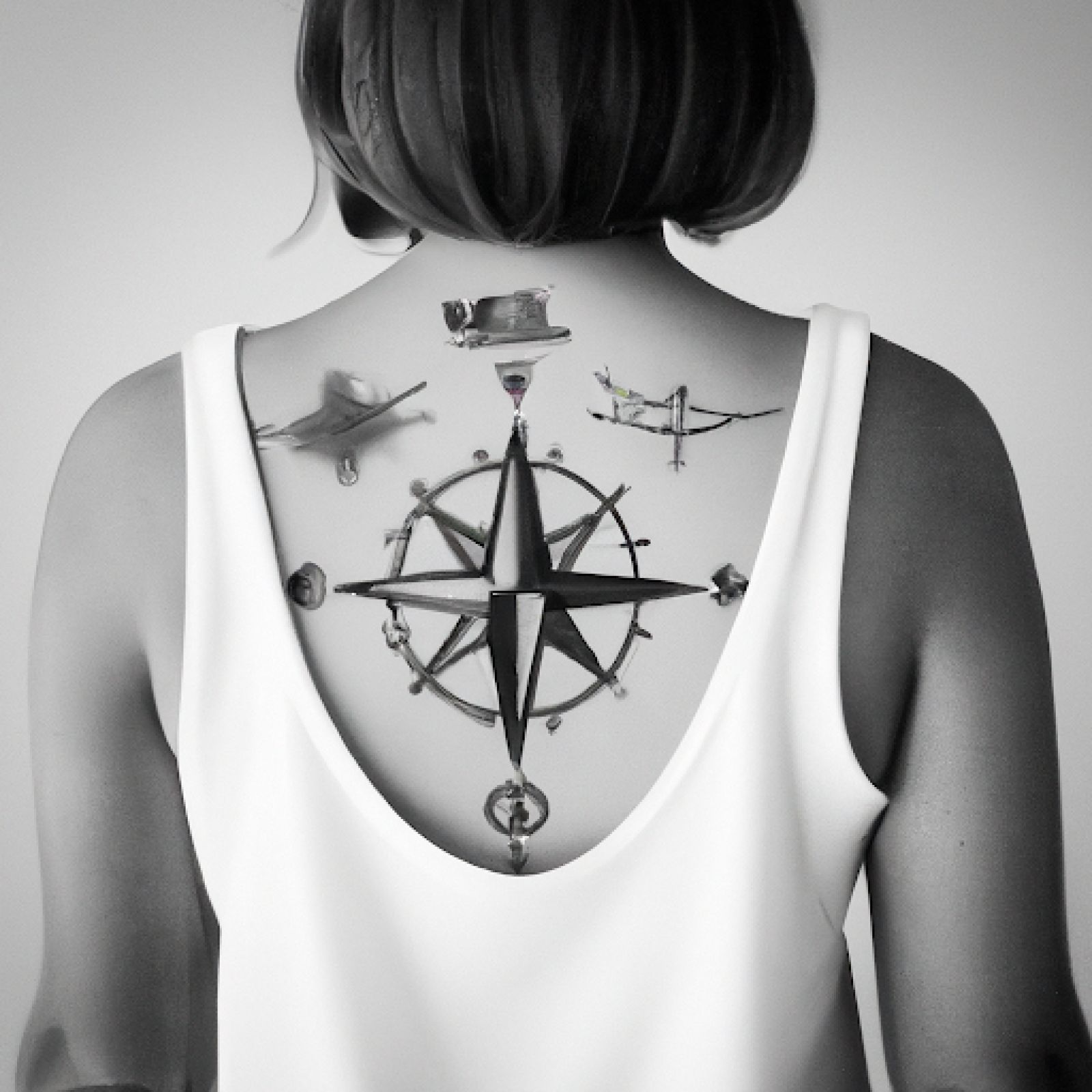 Compass tattoo on back for women