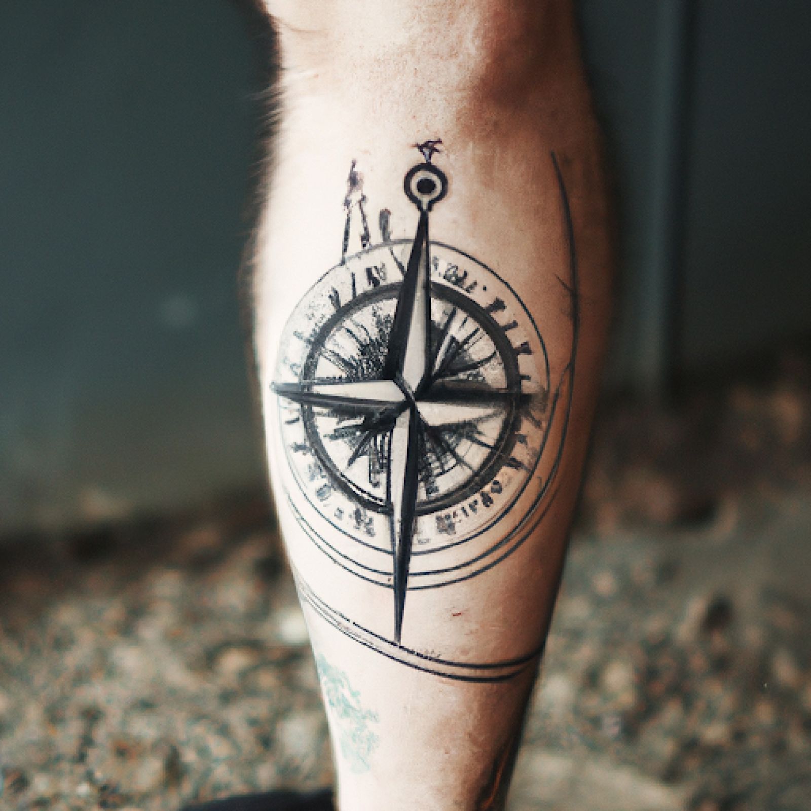 Compass tattoo on leg for men