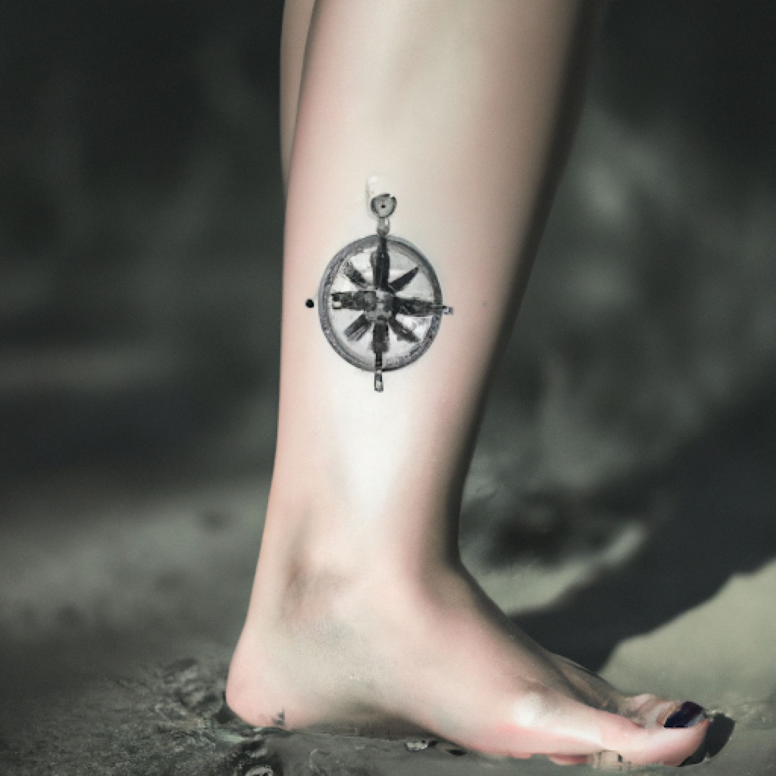 Compass tattoo on leg for women