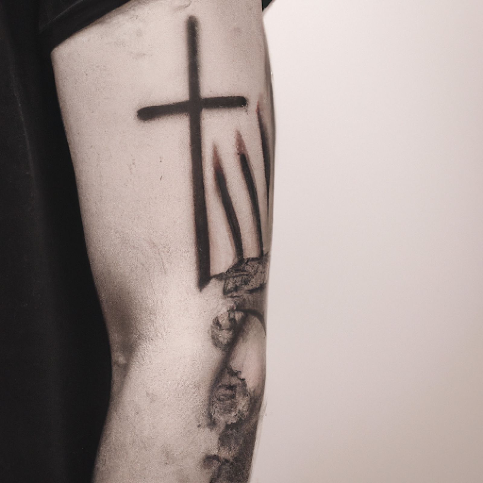 Cross tattoo on sleeve for men