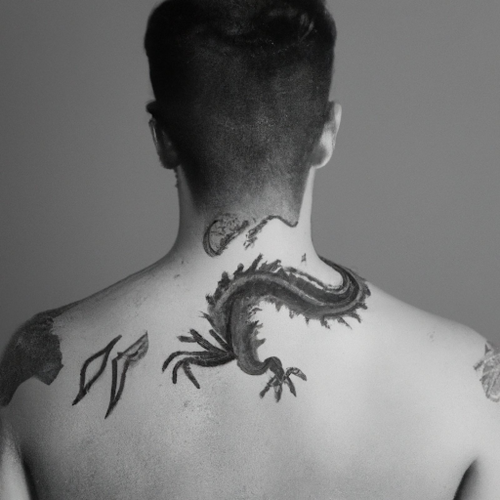 Tattoo of dragon on upper back for