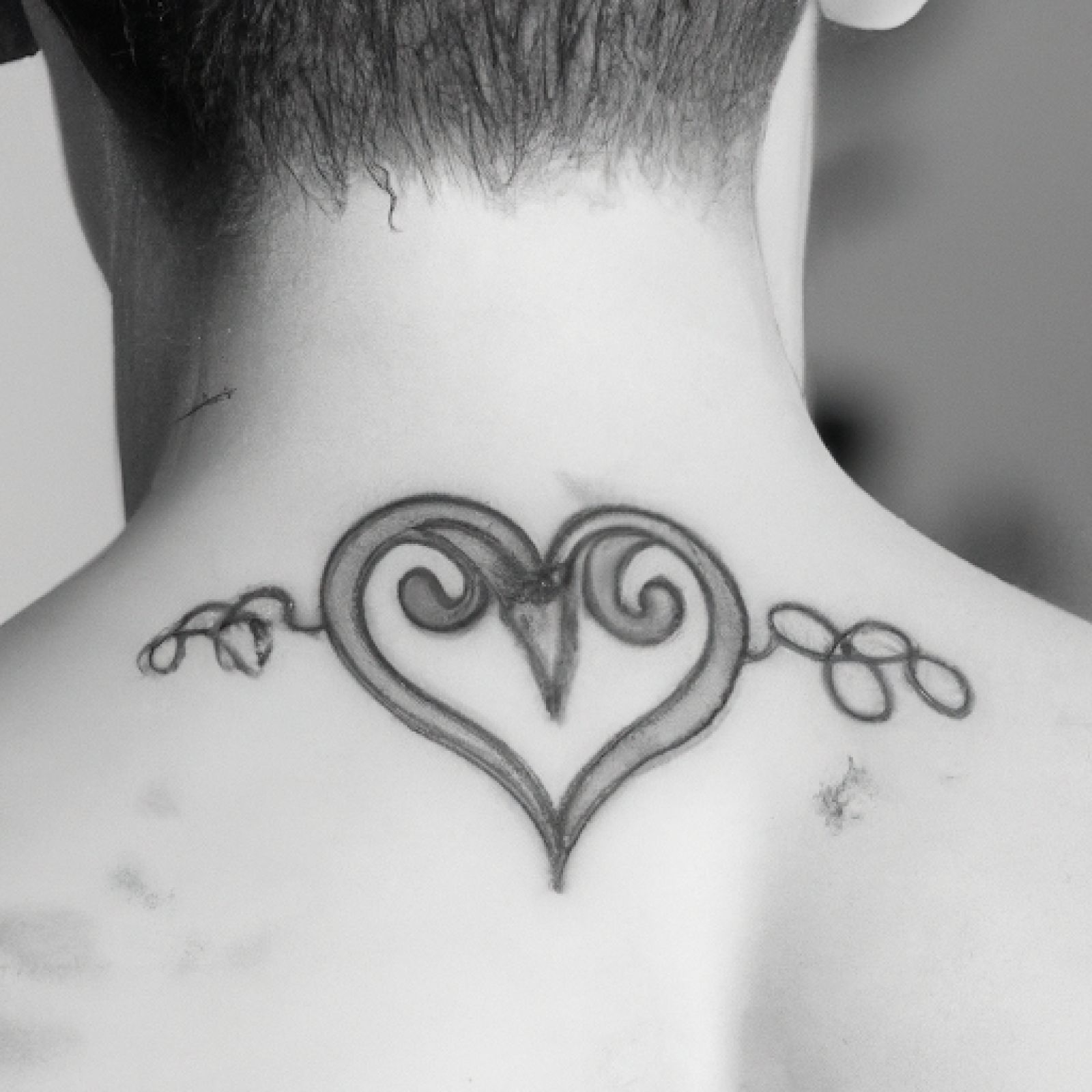 Heart tattoo on back for men