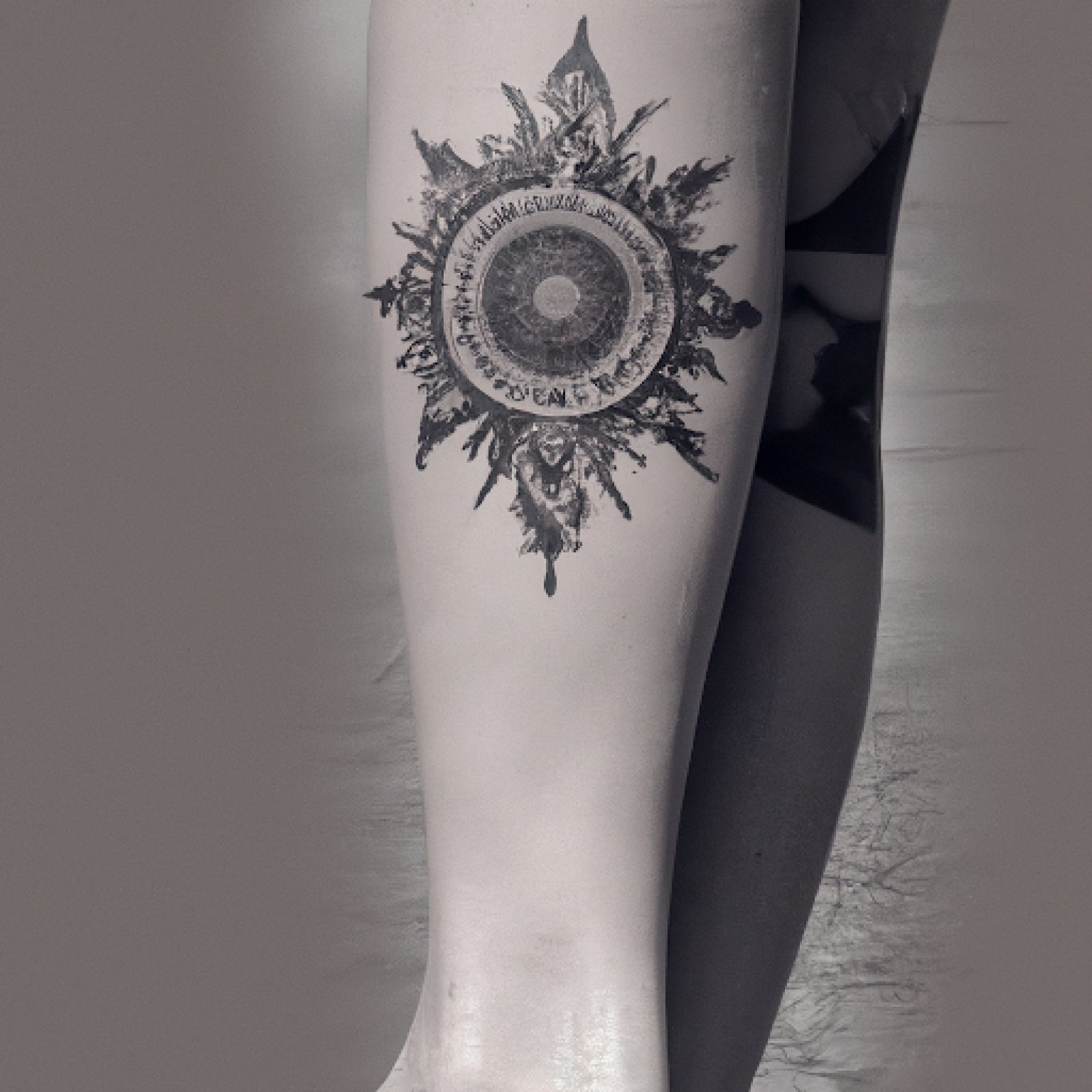 Mandala tattoo on leg for women
