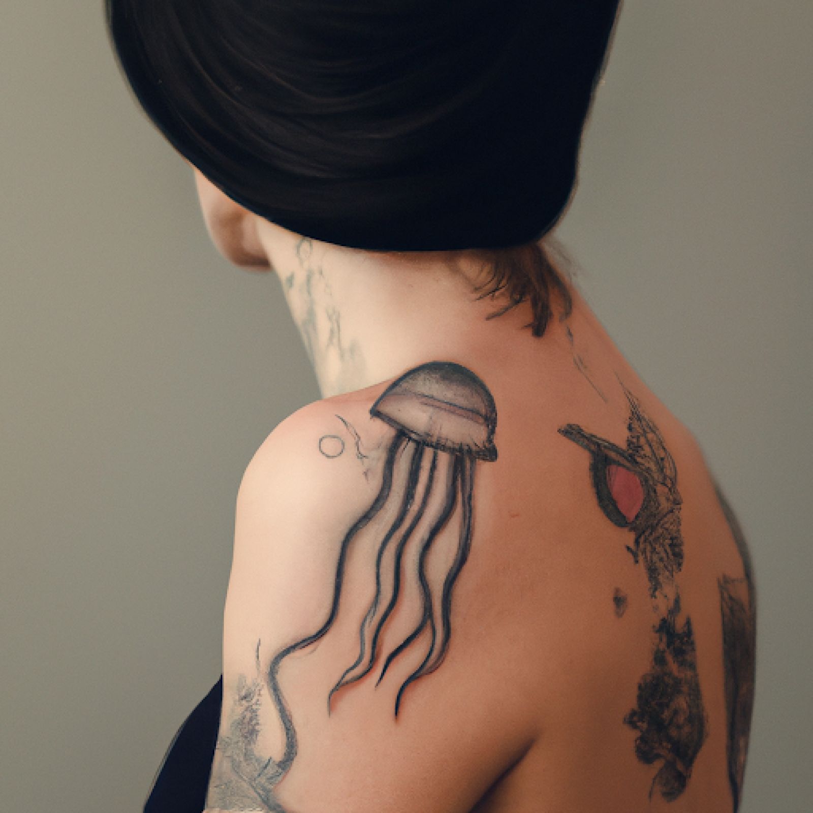 Medusa tattoo on shoulder for women