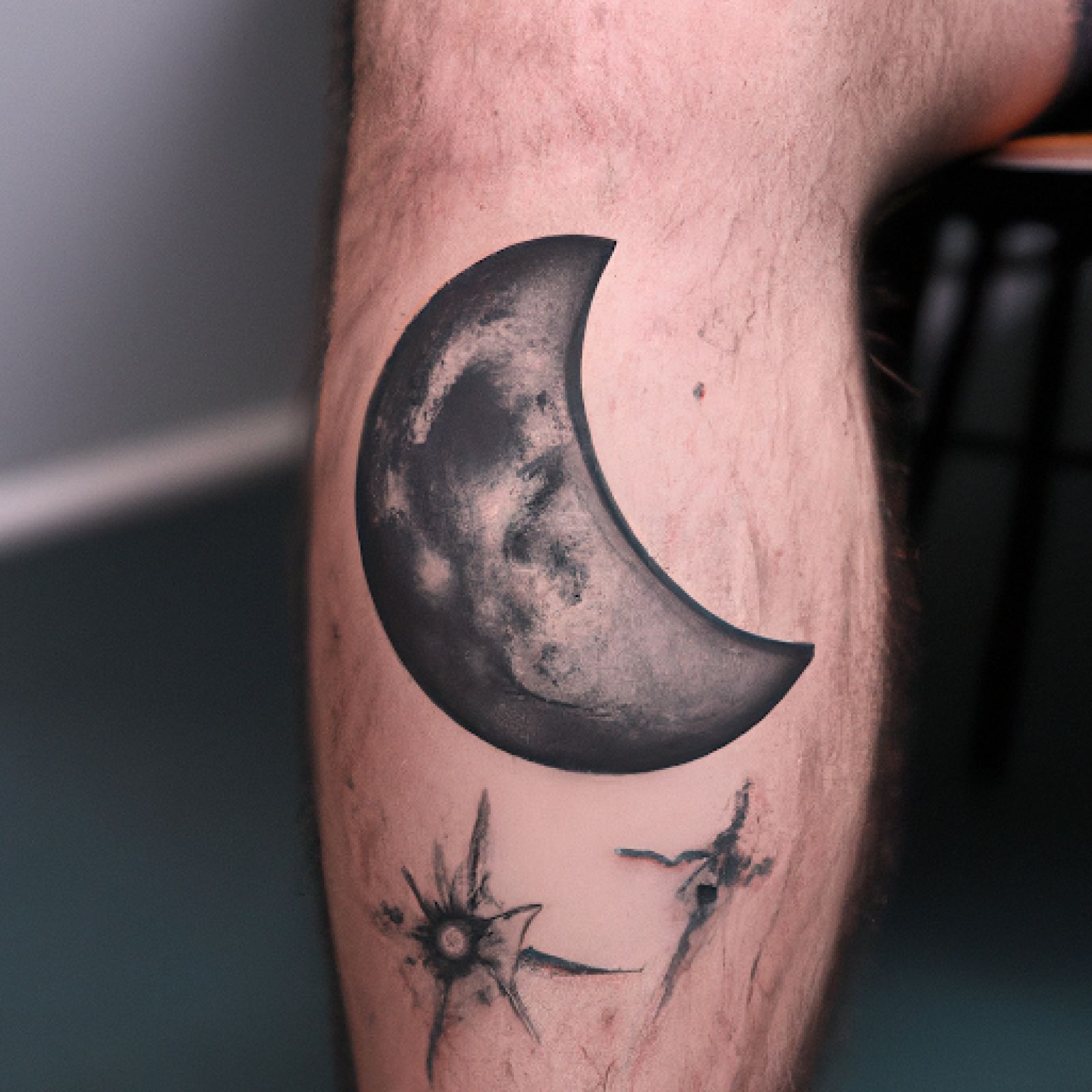 Moon phases tattoo on knee for men