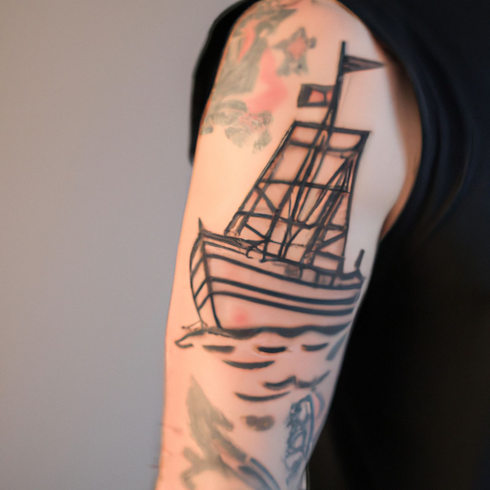 Ship tattoo on side for men