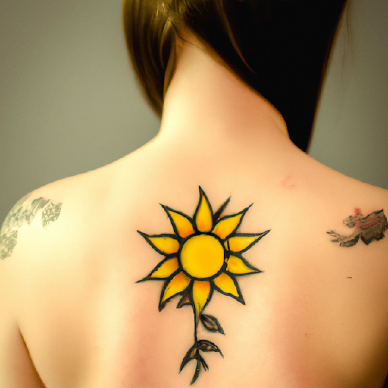 Sun tattoo on back for women
