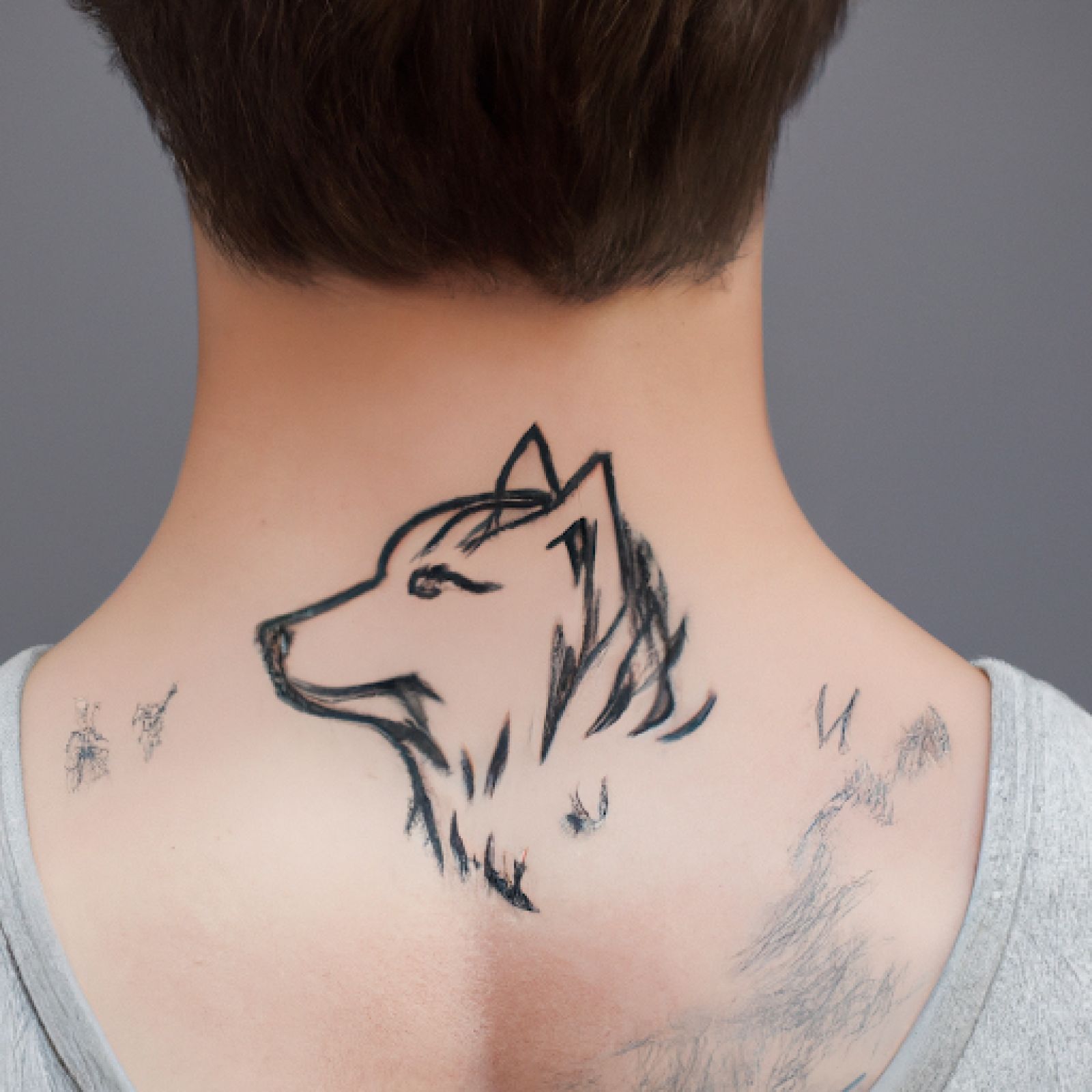 Wolf tattoo on sternum for men