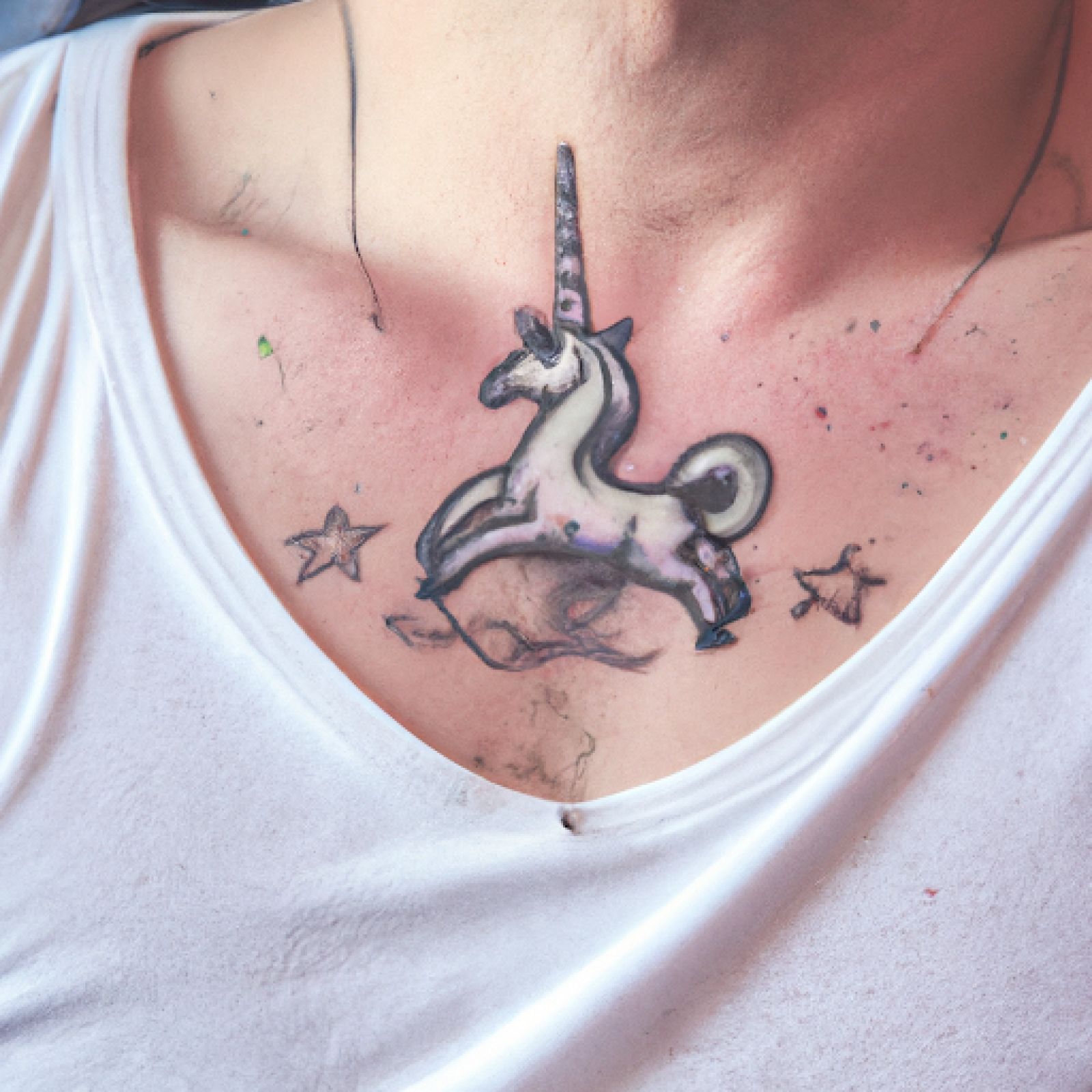 Unicorn tattoo on chest for men