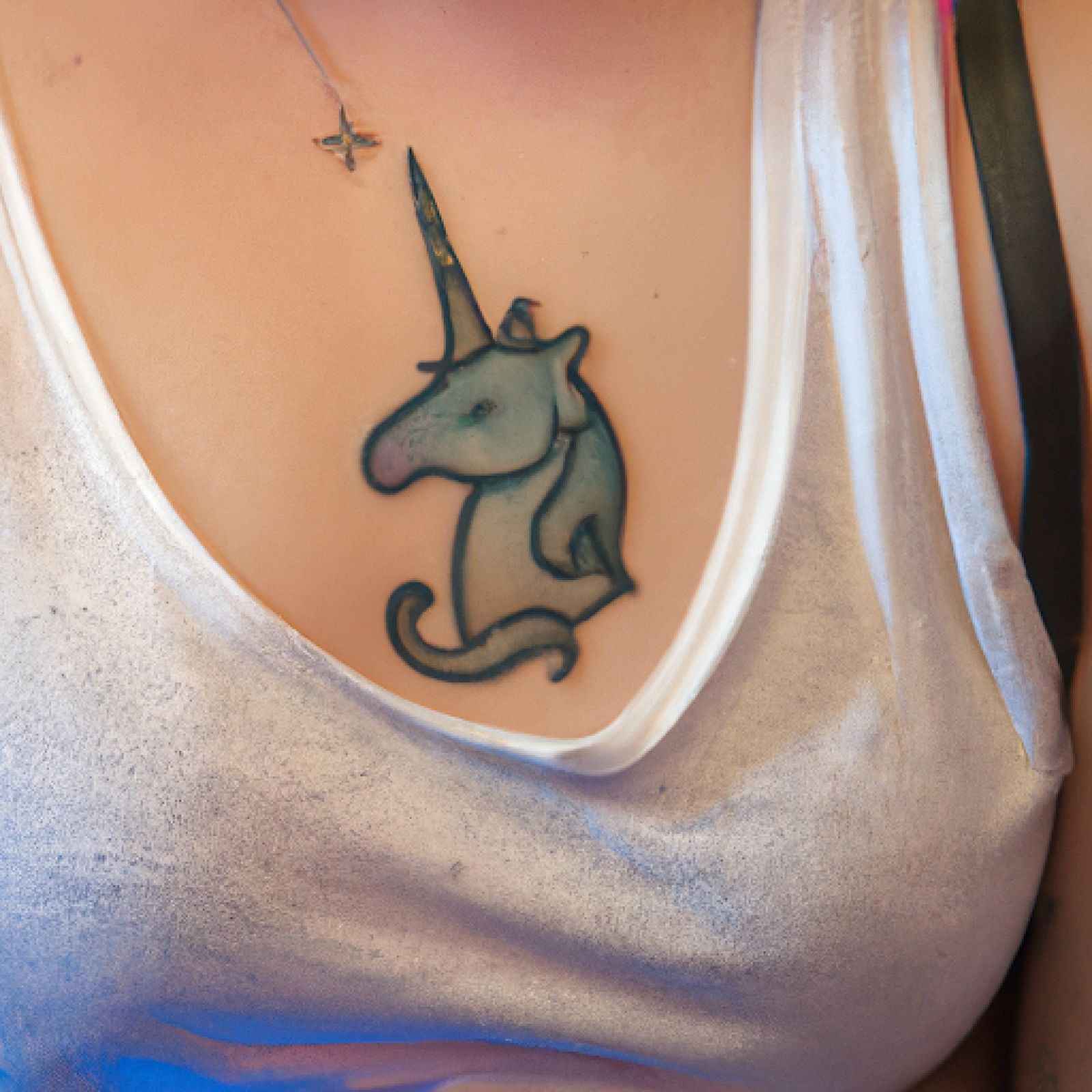 Unicorn tattoo on chest for women