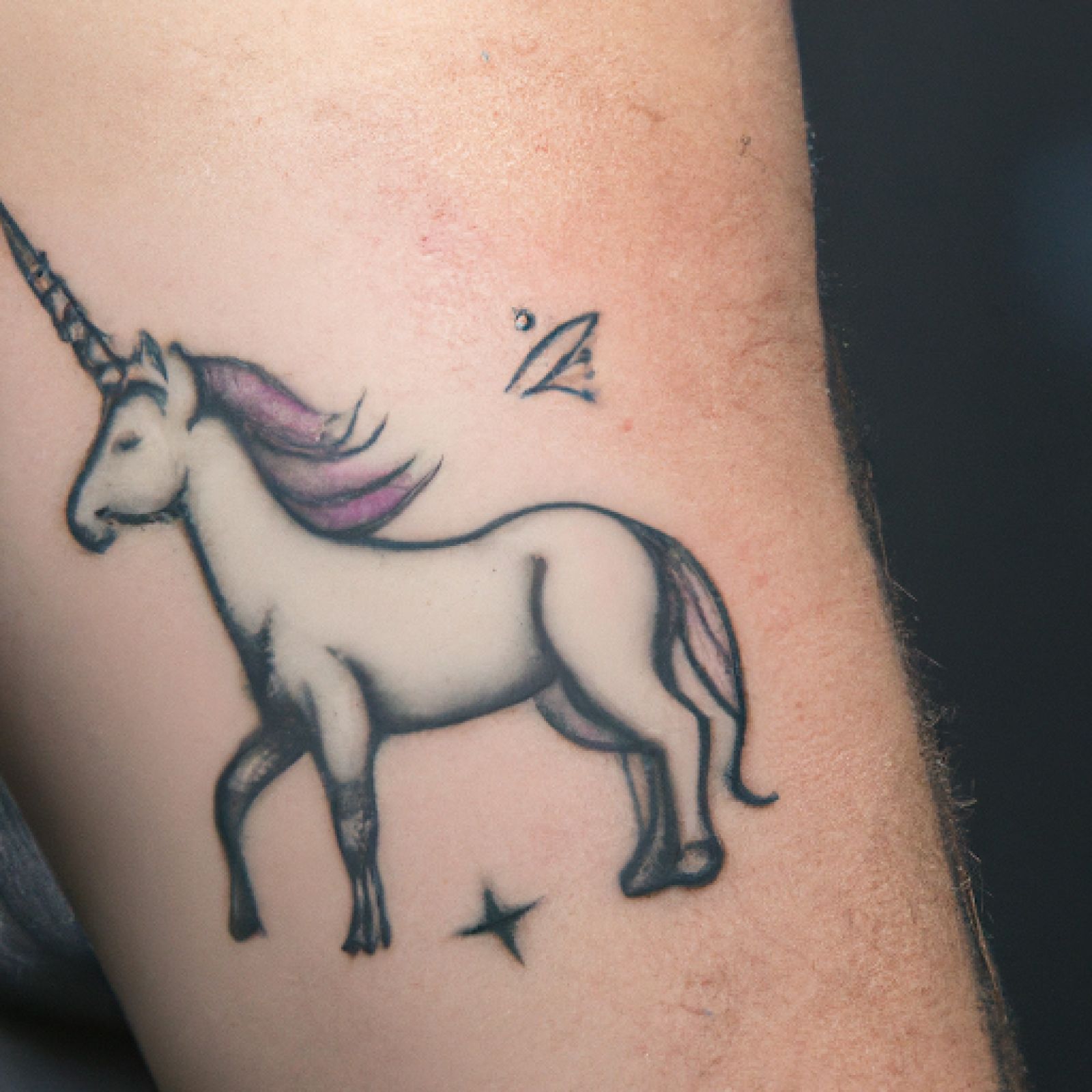 Unicorn tattoo on forearm for men