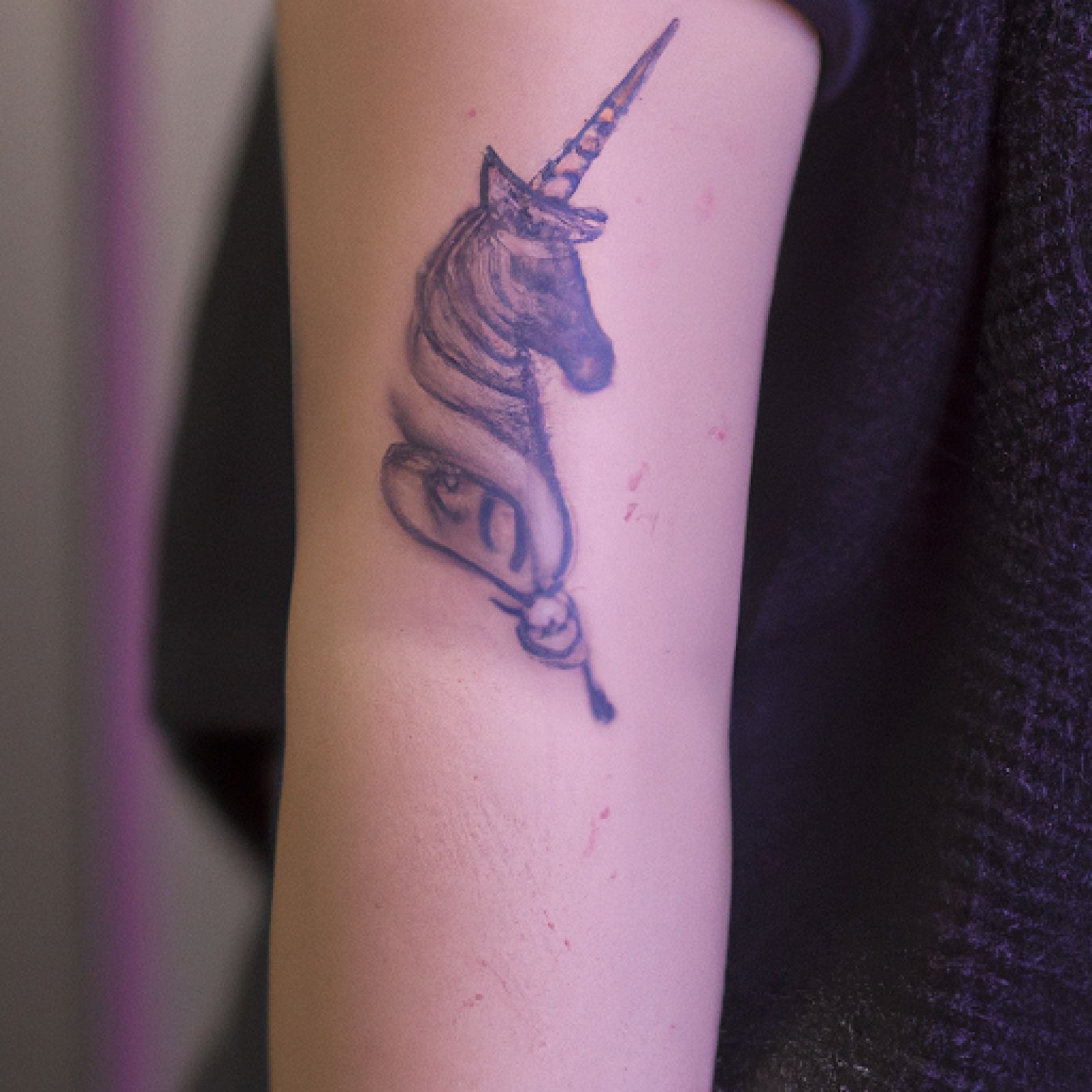 Unicorn tattoo on half sleeve for women